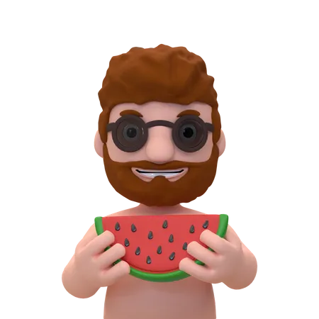 Man Eating Watermelon 3D Illustration