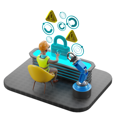 Man Enhancing Security Of Autonomous Equipment  3D Illustration