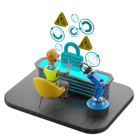 Man Enhancing Security Of Autonomous Equipment  3D Illustration