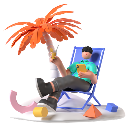 Man Enjoy The Beach With Drinks 3D Icon
