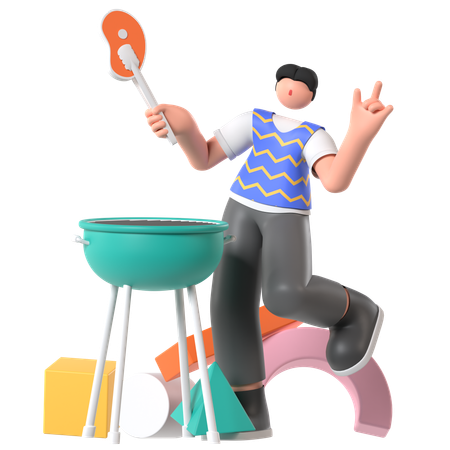 Man enjoying BBQ Party  3D Icon