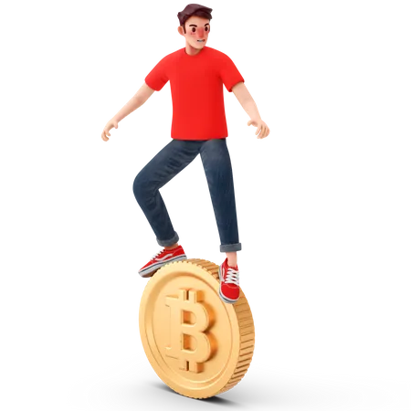 Man enjoying bitcoin profit  3D Illustration
