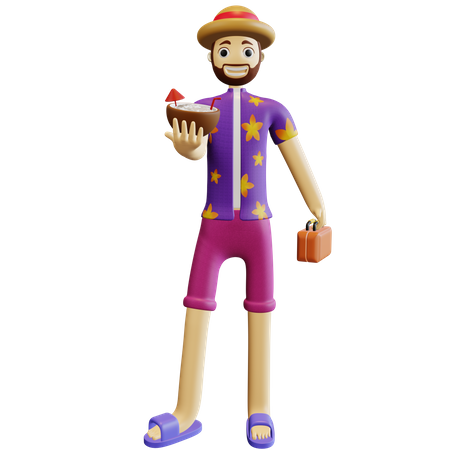 Man enjoying coconut drink on beach  3D Icon