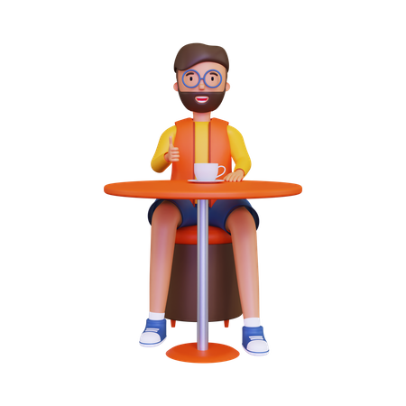 Man enjoying coffee in cafe  3D Illustration