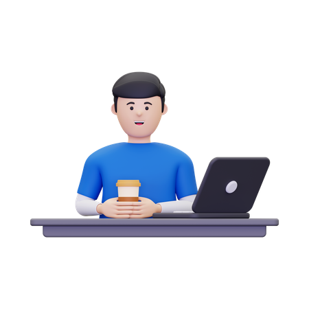 Man enjoying coffee while sitting at desk  3D Illustration