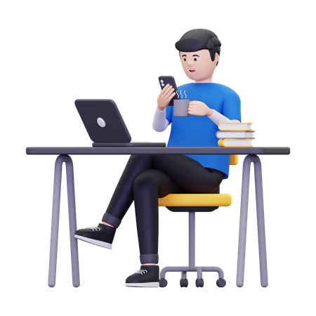 Man enjoying coffee while working  3D Illustration