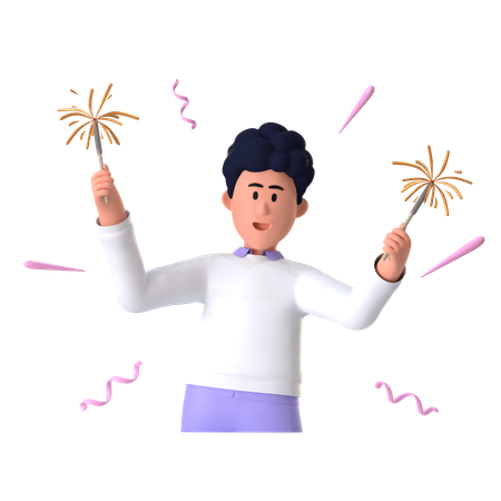 Man Enjoying Fireworks  3D Icon
