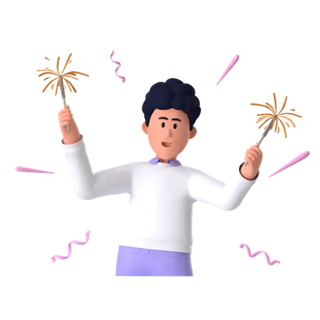 Man Enjoying Fireworks  3D Icon
