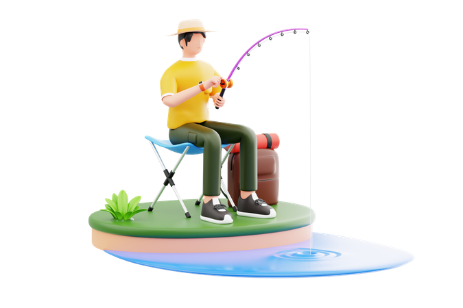 Man Enjoying Fishing Trip  3D Icon