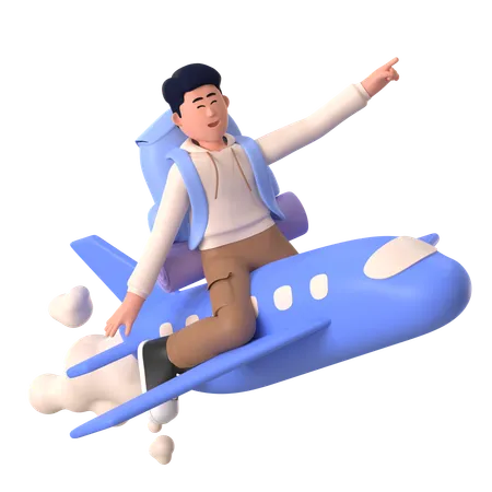 Man Enjoying Flight Ride  3D Illustration