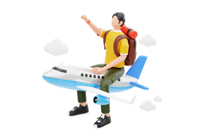 Man Enjoying Flight Ride  3D Illustration