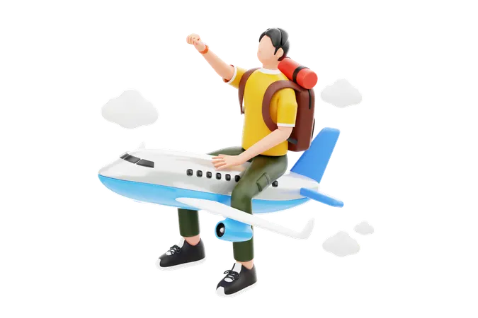 Man Enjoying Flight Ride  3D Illustration