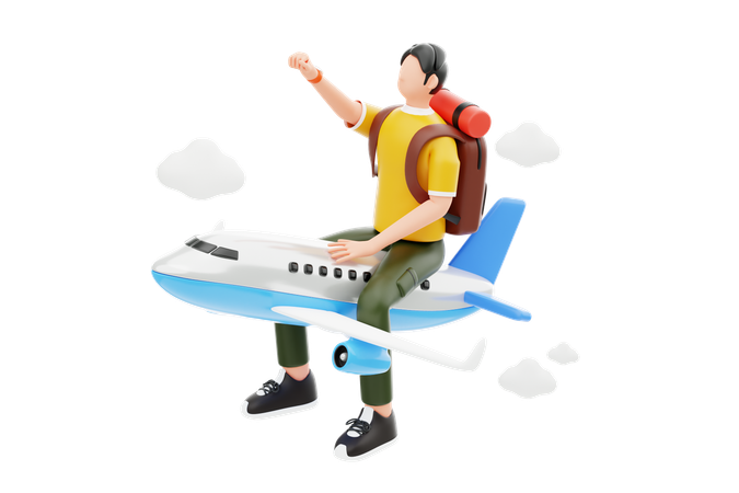 Man Enjoying Flight Ride  3D Illustration