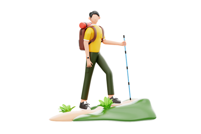 Man Enjoying Hiking Adventure  3D Illustration
