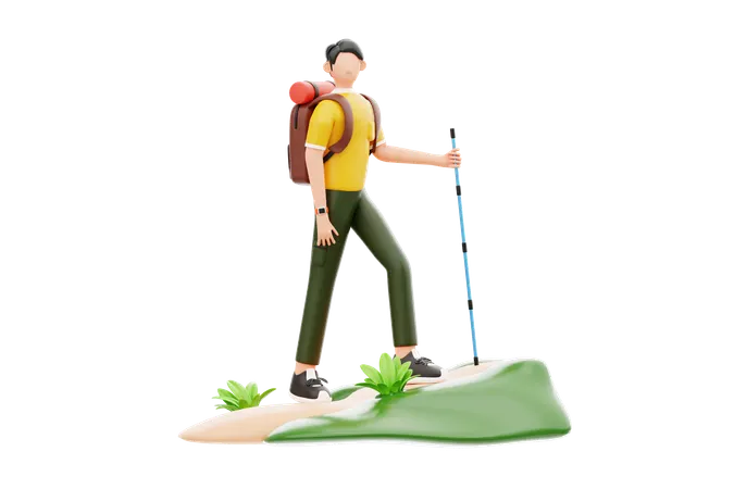 Man Enjoying Hiking Adventure  3D Illustration