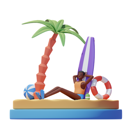 Man Enjoying Holiday on the Beach  3D Illustration