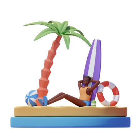 Man Enjoying Holiday on the Beach 3D Illustration
