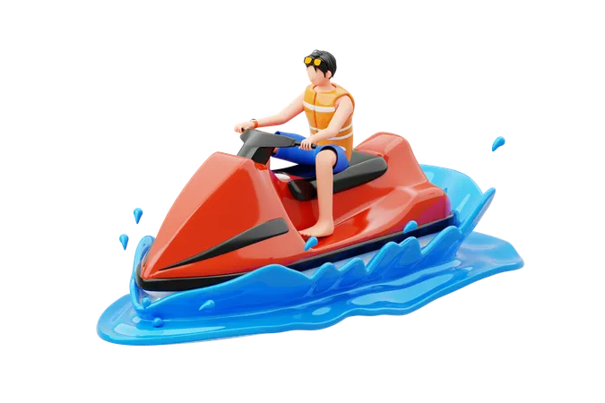 Man Enjoying Jet Skiing  3D Illustration