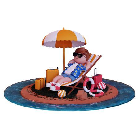 Man Enjoying On Island  3D Illustration