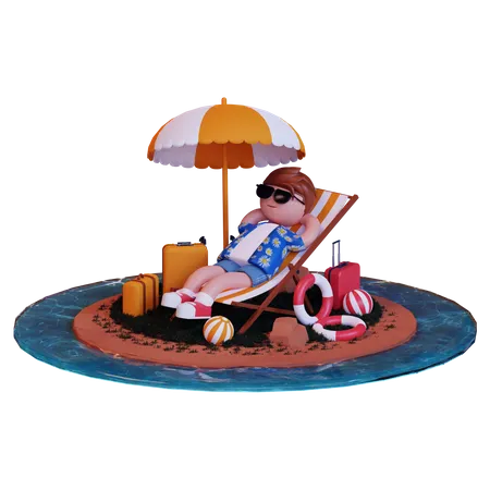 Man Enjoying On Island  3D Illustration