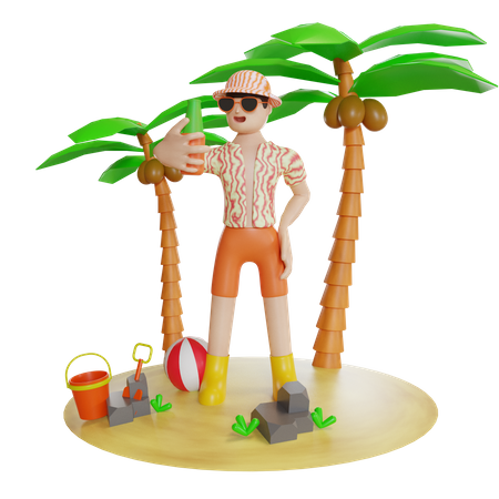 Man Enjoying On Island  3D Illustration