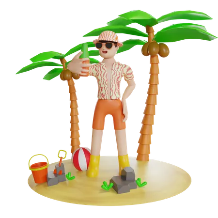 Man Enjoying On Island  3D Illustration