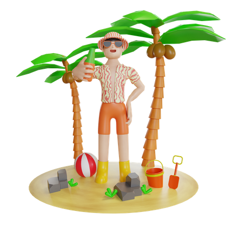 Man Enjoying On Island  3D Illustration