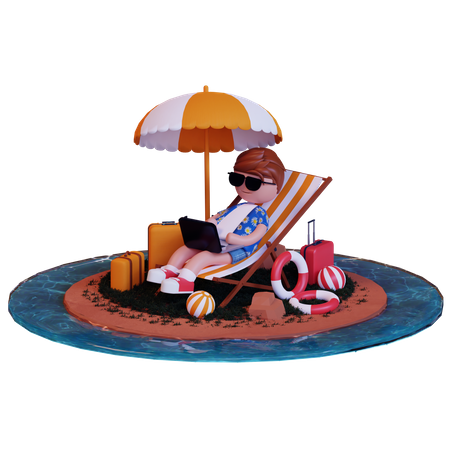 Man Enjoying On Island  3D Illustration