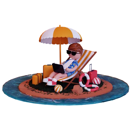 Man Enjoying On Island  3D Illustration