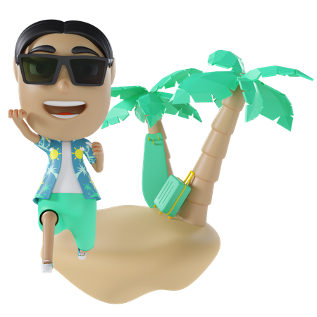 Man Enjoying On Island  3D Illustration