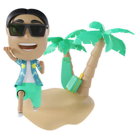 Man Enjoying On Island  3D Illustration