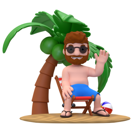 Man Enjoying On Island  3D Illustration