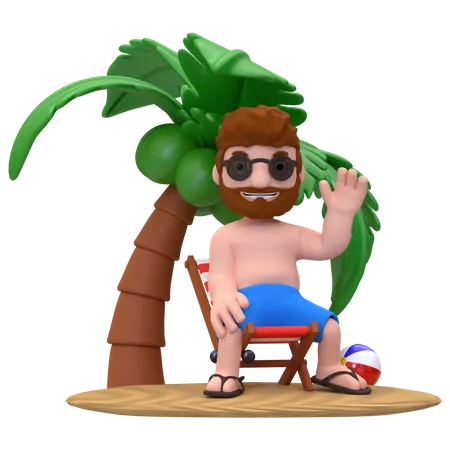 Man Enjoying On Island  3D Illustration