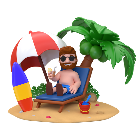 Man Enjoying On Island  3D Illustration