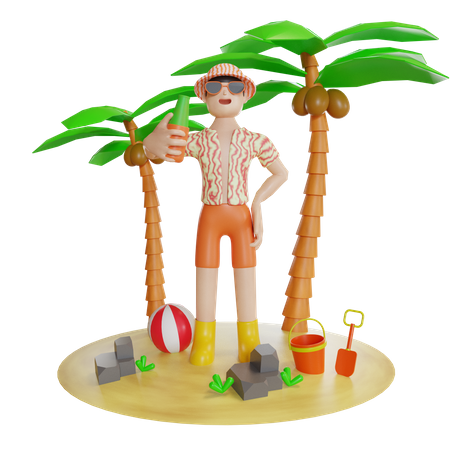 Man Enjoying On Island 3D Illustration
