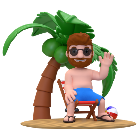 Man Enjoying On Island 3D Illustration