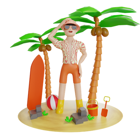 Man Enjoying On Island With holding swimming tube  3D Icon