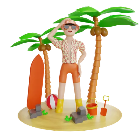 Man Enjoying On Island With holding swimming tube  3D Illustration