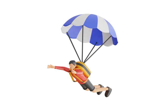 Man enjoying Parachute ride  3D Illustration