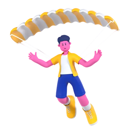 Man enjoying Parachute ride  3D Illustration