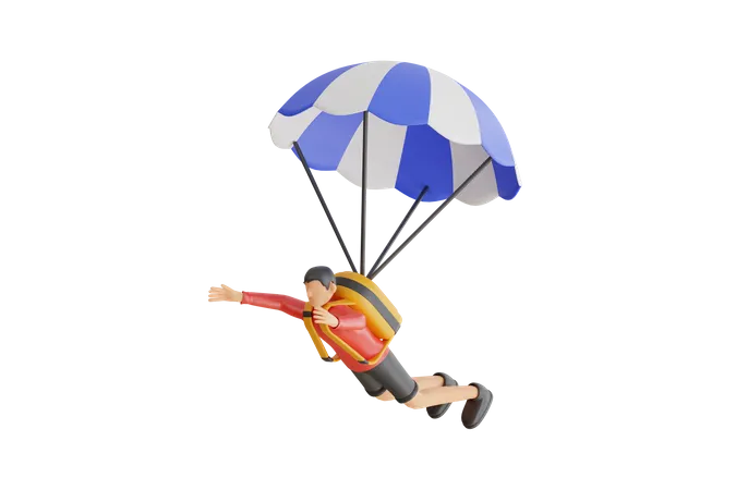 3 D Illustration Of Man Enjoying Parachute Ride Man Riding Parachute Extreme Sports Parachuting Or Paragliding 3D Illustration