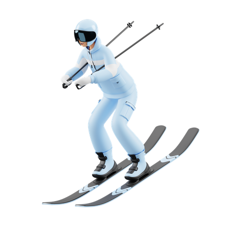 Man Enjoying Ski Slide  3D Illustration