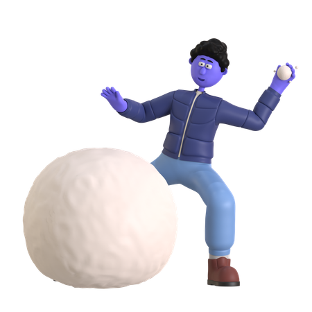 Man Enjoying Snowball Fight  3D Illustration