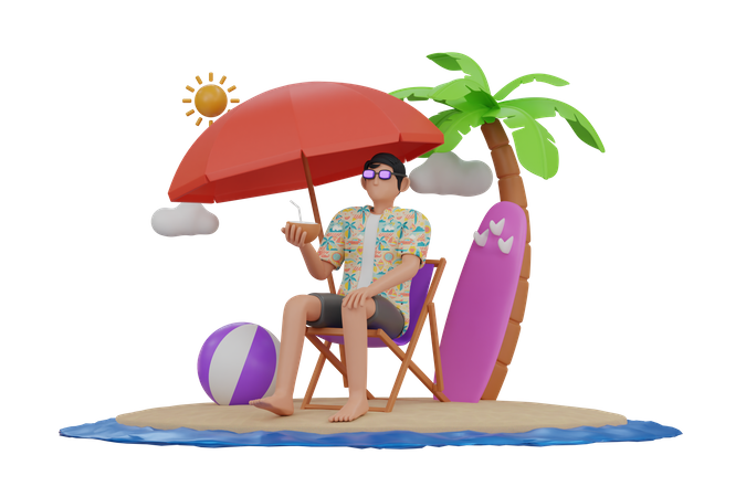 Man Enjoying summer vacation  3D Illustration