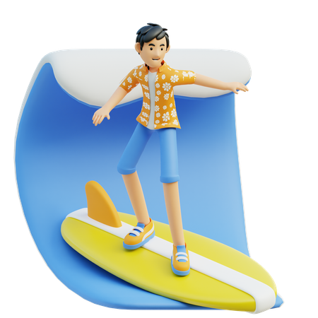 Man Enjoying Surfing  3D Illustration