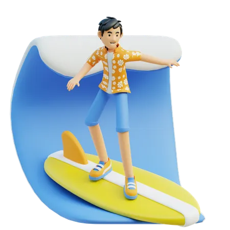 Man Enjoying Surfing  3D Illustration