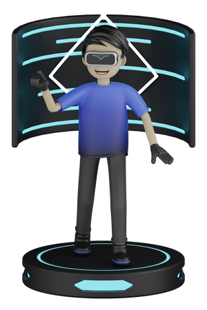 Man Enjoying Virtual World  3D Illustration