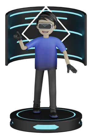 Man Enjoying Virtual World  3D Illustration