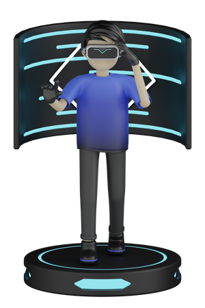 Man Enjoying Virtual World  3D Illustration