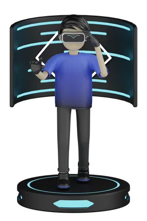 Man Enjoying Virtual World  3D Illustration